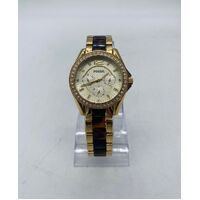Fossil Ladies Watch Stainless Steel Gold Tone with Brown Leopard Print