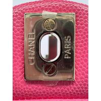 Chanel Dark Pink Quilted Grained Caviar Medium Handbag Double Flap 