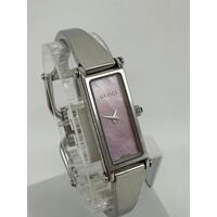 Gucci 1500L Pink Mother of Pearl Rectangular Shaped Analog Display Ladies Watch