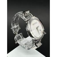 Gucci Chiodo Mother of Pearl Dial Diamond Bangle Bracelet Ladies Watch