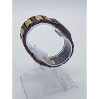 Elite Ladies Brown Yellow Vintage Quartz Metal Band Analog Watch