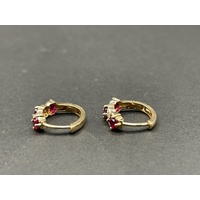 Ladies 9ct Yellow Gold Red Gemstone Huggie Hoop Earrings