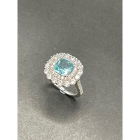 Ladies 925 Sterling Silver Aqua Gemstone Ring