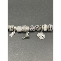 Ladies 925 Sterling Silver Snake Link Bracelet and Charms