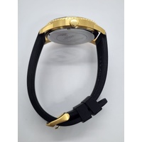 Guess W1174G4 Mens Gold Tone Black Rubber Strap Watch Sporty Chronograph