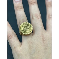 Mens 18ct Yellow Gold Round Sovereign Coin Ring