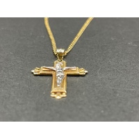 Unisex 9ct Yellow Gold Curb Link Necklace with Crucifix Pendant