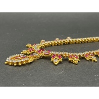 Ladies 21ct Yellow Gold Indian Fancy Link Gemstone Necklace