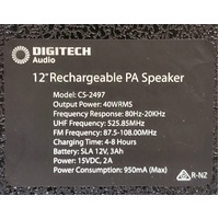 Digitech Audio 12 Inch Rechargeable PA Speaker with Wireless Microphone CS-2497