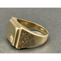 Mens 9ct Yellow Gold Diamond Ring