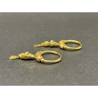 Ladies 22ct Yellow Gold Round Hoop Dangle Earrings