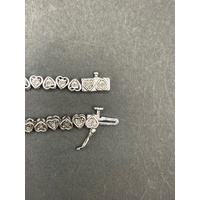 Ladies 925 Sterling Silver Heart Link Diamond Tennis Bracelet