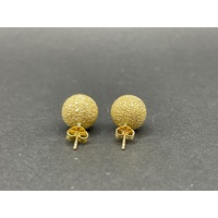 Ladies 18ct Yellow Gold Sandblast Ball Stud Earrings