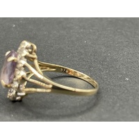 Ladies 9ct Yellow Gold Purple Gemstone Vintage Design Ring