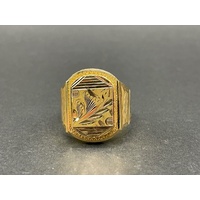 Mens 21ct Yellow Gold Pattern Ring