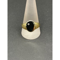 Mens 9ct Yellow Gold Oval Signet Diamond Ring