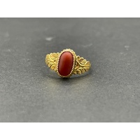 Unisex 22ct Yellow Gold Orange Gemstone Ring