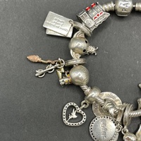 Ladies 925 Sterling Silver Snake Link Charm Bracelet