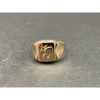 Mens 9ct Yellow Gold Cubic Zirconia Letter J Ring