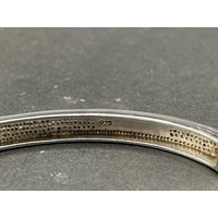 Ladies 925 Sterling Silver Oval Hinged Cubic Zirconia Bangle