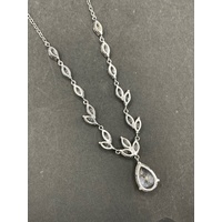 Ladies 925 Sterling Silver Belcher Link CZ Droplet Necklace