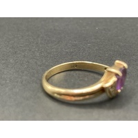 Ladies 9ct Yellow Gold Purple Gemstone and Diamonds Ring