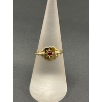 Unisex 9ct Yellow Gold Red Gemstone Ring