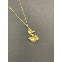 Ladies 9ct Yellow Gold Curb Link Chain & Duck Pendant