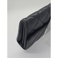 Chanel Black Caviar Quilted Leather Flap Wallet with Chain and Gold Hardware