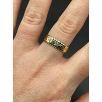 Mens 9ct Yellow Gold Wave Pattern Ring