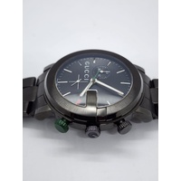 Gucci G-Chrono 101M Mens Chronograph Stainless Steel Swiss Watch Black Bracelet