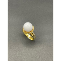 Ladies 9ct Yellow Gold White Dome Ring