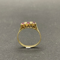 Ladies 18ct Yellow Gold Red Gemstones and Diamonds Ring