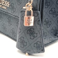 Guess Cathleen Flap Crossbody Bag Coal Faux Leather Gold Hardware