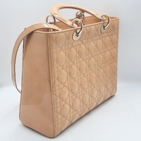 Christian Dior Lady Dior Large Nude Beige Patent Leather Cannage Handbag