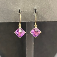 Ladies 9ct Yellow Gold Purple Droplet Earrings