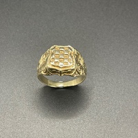 Mens 9ct Yellow Gold Checkered Shield Ring