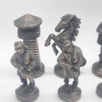 Vintage Metal Chess Set Brass Bronze Chessmen 32 Piece Mid Century