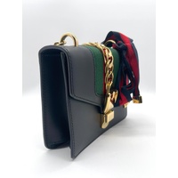 Gucci Sylvie Mini Chain Shoulder Bag Calfskin Leather Black with COA