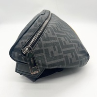 Fendi Diagonal Belt Bag Grey FF Textured Fabric Black Leather Italy