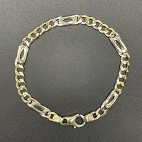 Mens 9ct Yellow Gold Double Link Curb & Birdseye Bracelet