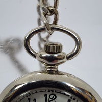 Silver Tone Quartz Fob Pocket Watch with Curb Chain and Military Dial