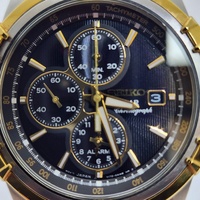 Seiko V172-0AJ0 Solar Chronograph Two Tone Sapphire Black Dial Watch