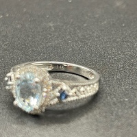 Ladies 14ct White Gold Blue Gemstone & Diamond Ring