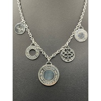 Ladies 925 Sterling Silver Cable Link Chain & Disc Pendants