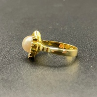 Ladies 9ct Yellow Gold White Pearl & Diamond Ring
