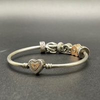 Ladies 925 Sterling Silver Round Pandora Charm Bangle