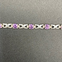 Ladies 925 Sterling Silver Fancy Link Purple Gemstone Bracelet
