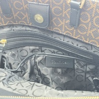 Calvin Klein Becky Triple Compartment Turnlock Tote Brown Khaki Black