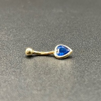 Ladies 9ct Yellow Gold Heart Blue Gemstone Navel Belly Ring